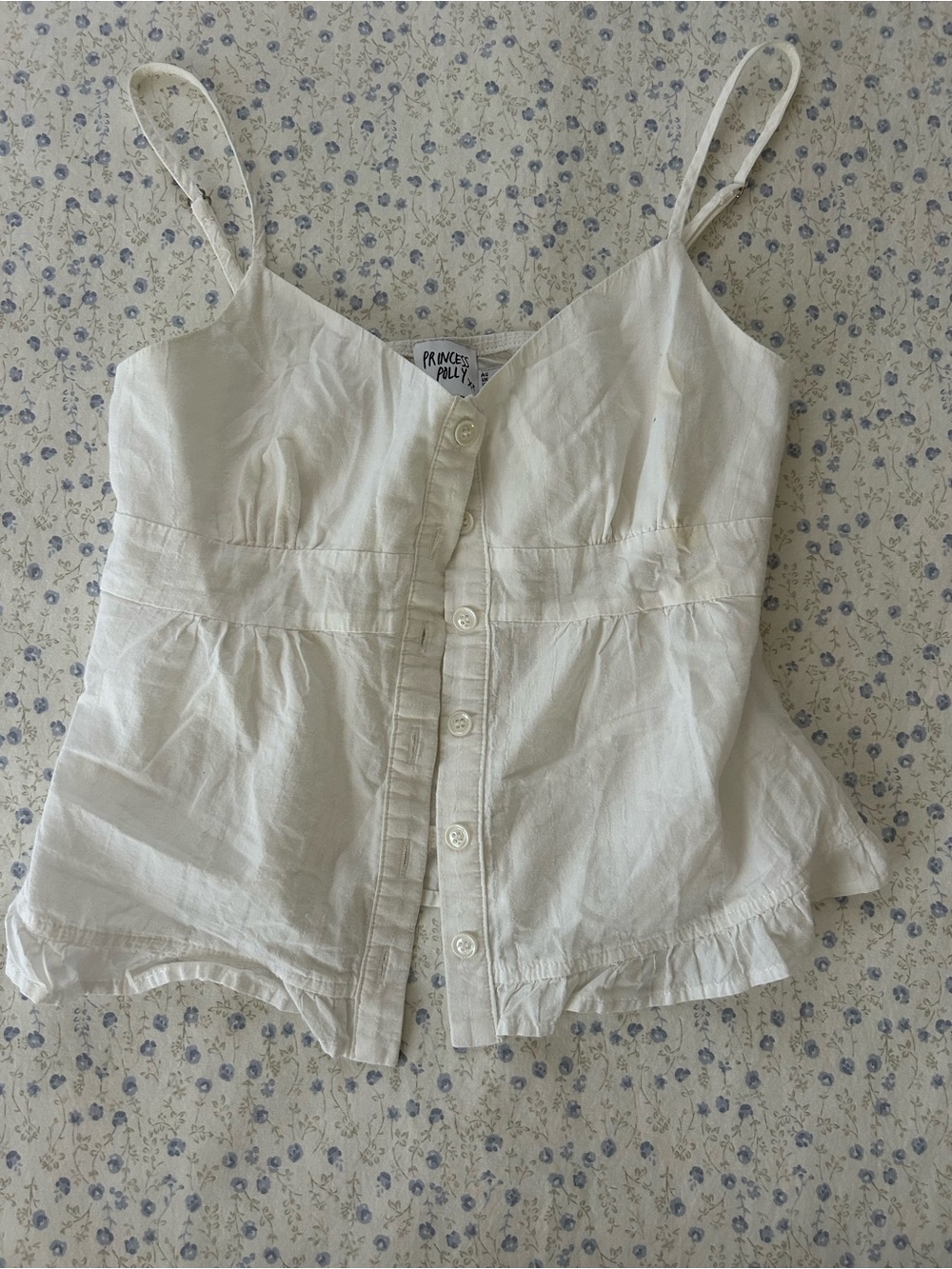 Princess Polly Cream Button-Front Spaghetti Strap Tank